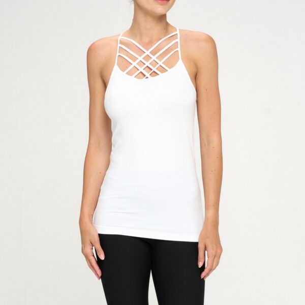 White Criss Cross Top with Fitted Silhouette and Smoothing Effect