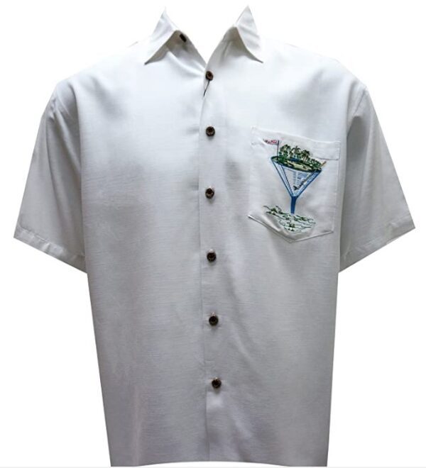 White Imported Bamboo Cay Shirt with Button Closure
