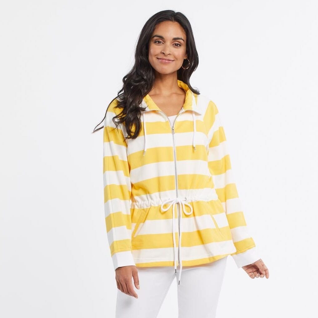 Yellow Striped Cardigan at The Islander Gallery and Boutique